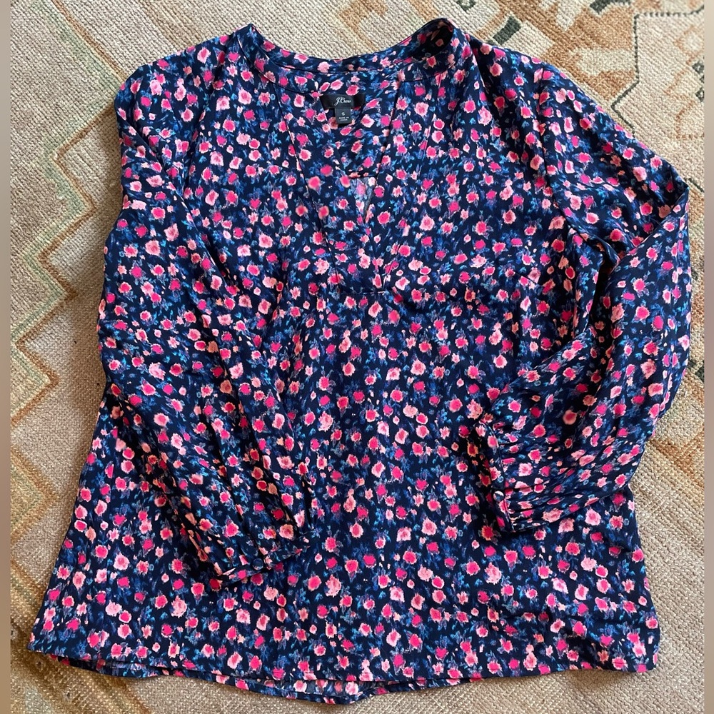 J. Crew Blouse. Size Small. Navy and pink.